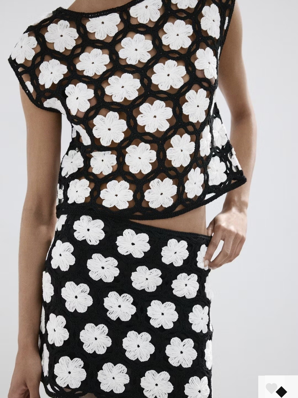 Black & White Crochet Floral Two-Piece Set